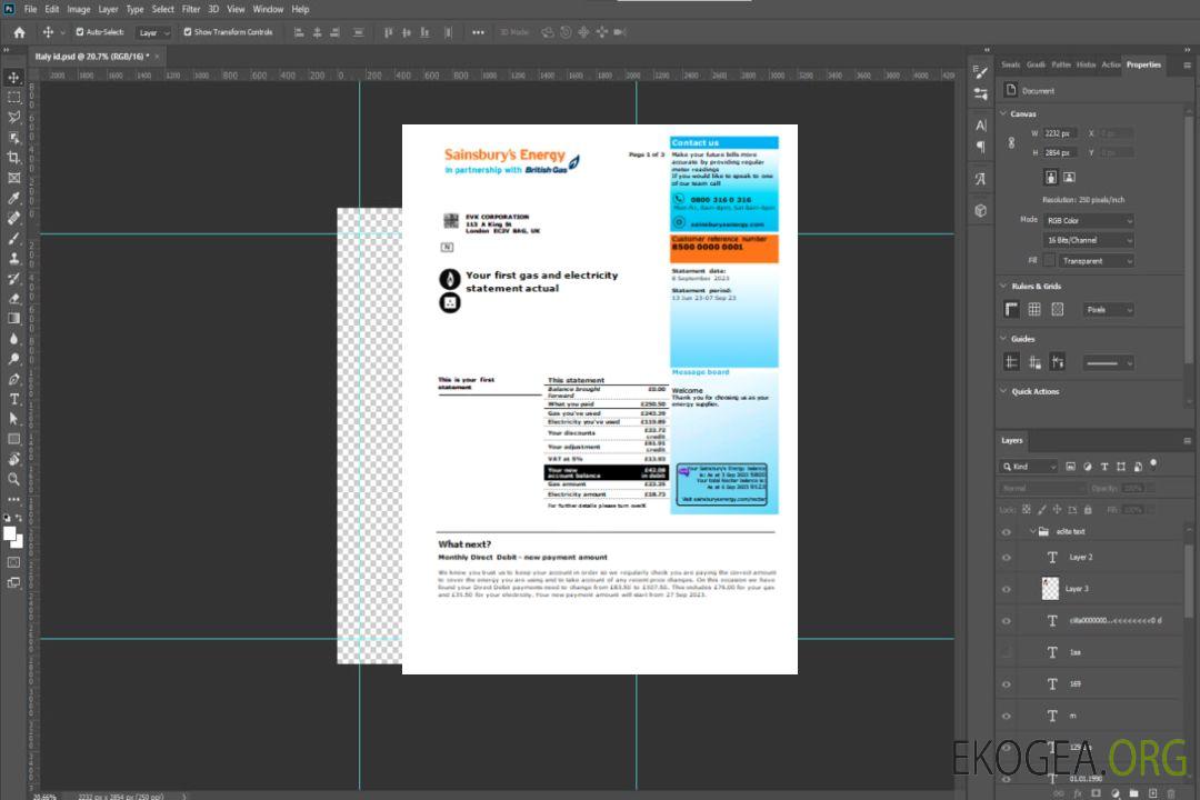 Facture de services publics de Sainsbury-Energy (British Gas), page 1, SCR template